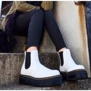 Dr. Martens White and Black Chelsea Combat Boots Size 5 NWT
